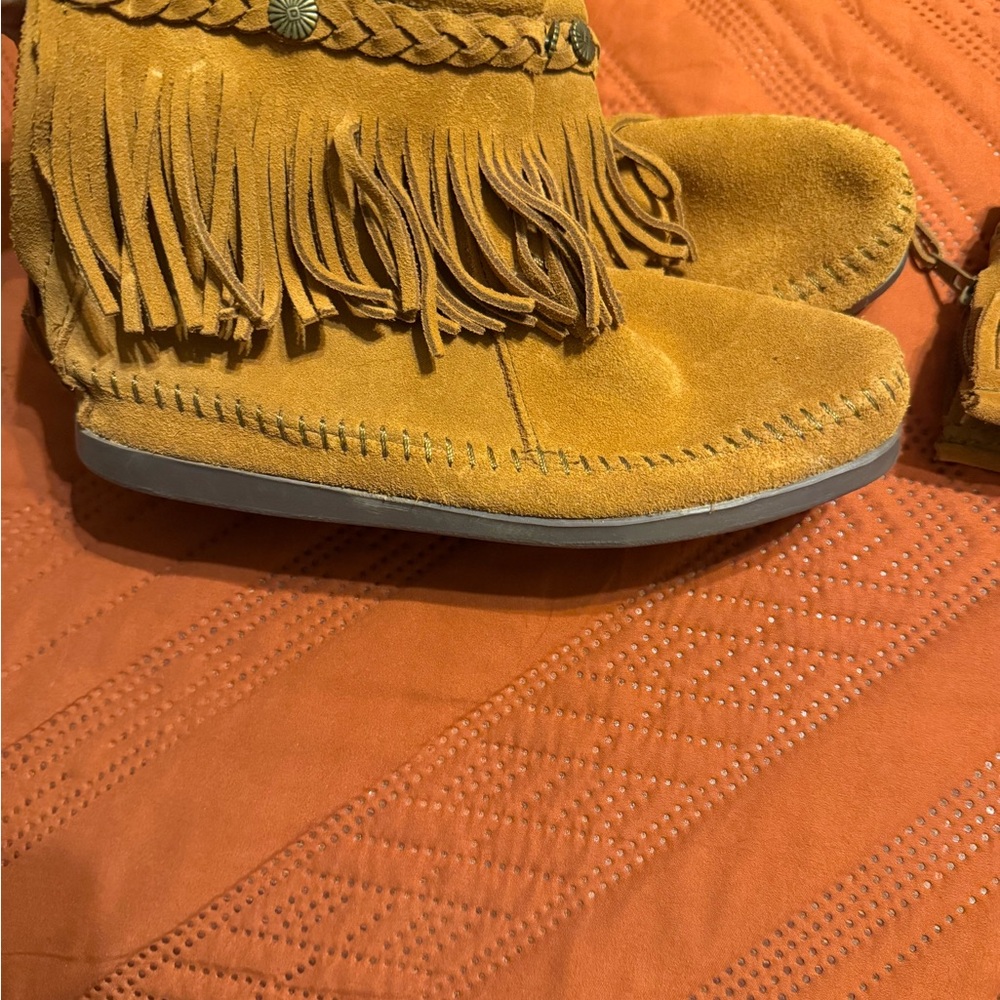 Minnetonka Tan Moccasins with Fringe